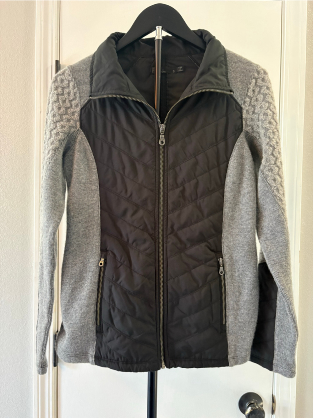 prAna Zinnia Quilted Hybrid Full Zip Jacket Black Gray Women's Size S
